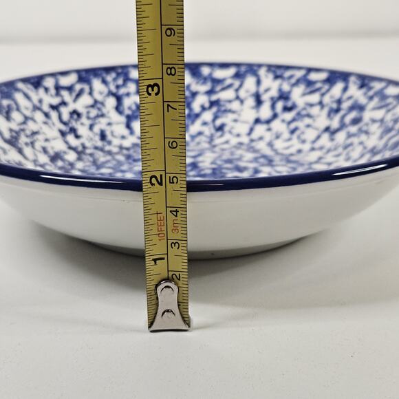 Vtg Crate & Barrel Blue White Splatter Serving Bowl Set Made in Italy 13" & 8" - Picture 10 of 13